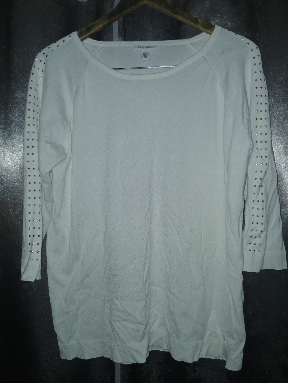 Calvin Klein Ivory Stud-Trim 3/4 Sleeve Sweater Size Xl